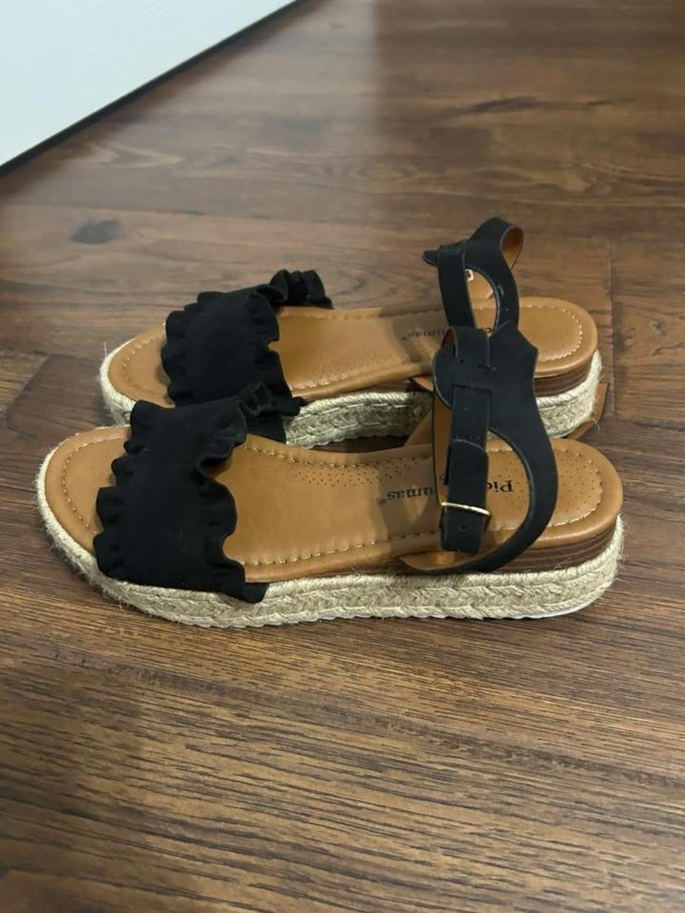 Pierre Dumas Black Ruffle Espadrille Sandals